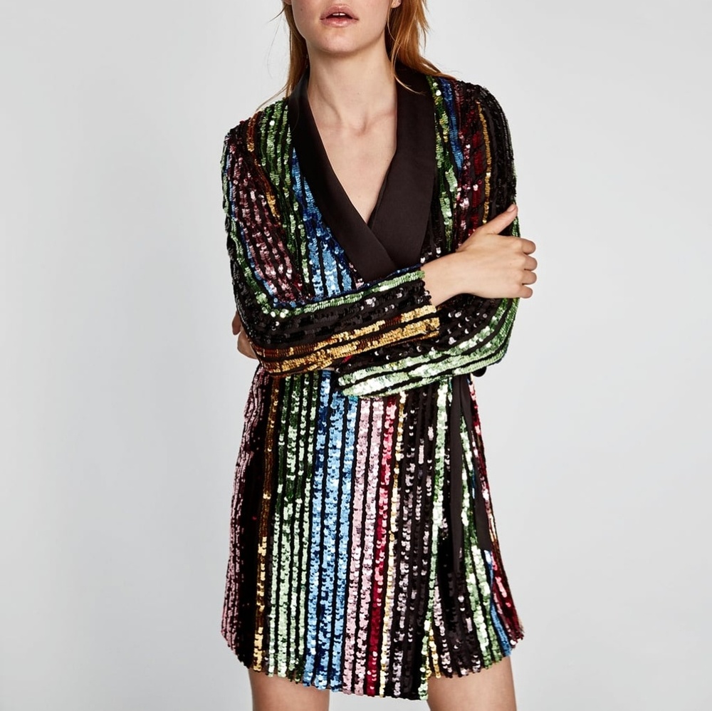ZARA MULTICOLORED SEQUIN WRAP DRESS NWT - Picture 4 of 6